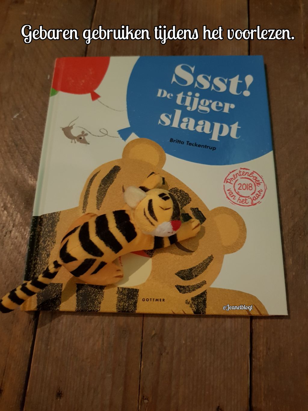 Gebaren gebruiken tijdens het voorlezen van het boek: Ssst! De tijger slaapt.